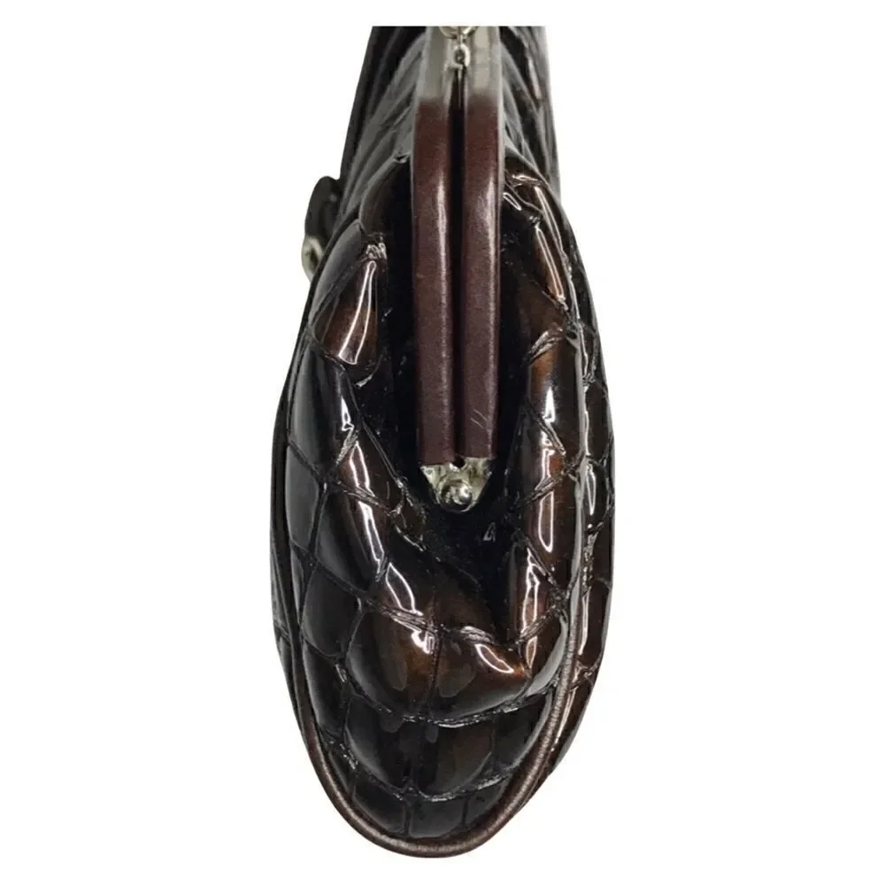 Brighton Handbag / Clutch Chain Strap Brown Patent Leather with Leather Trim